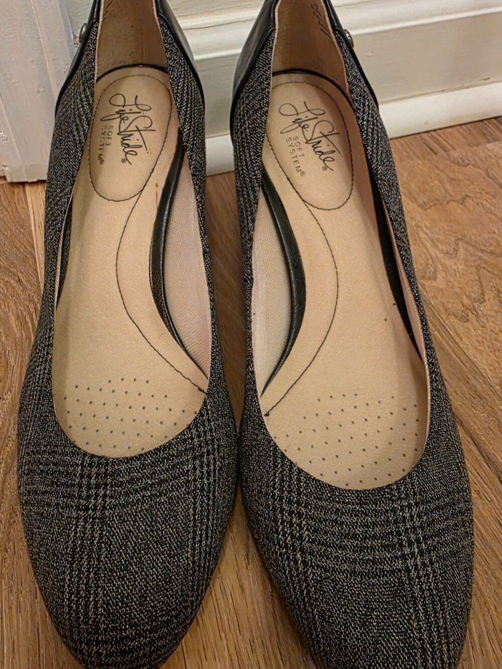 LifeStride Lively Plaid Pumps Black Gray Women's 9.5M NWOT